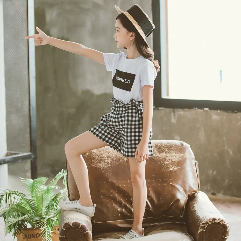 Комплект летней одежды для девочек подростков 2019 комплект из двух предметов