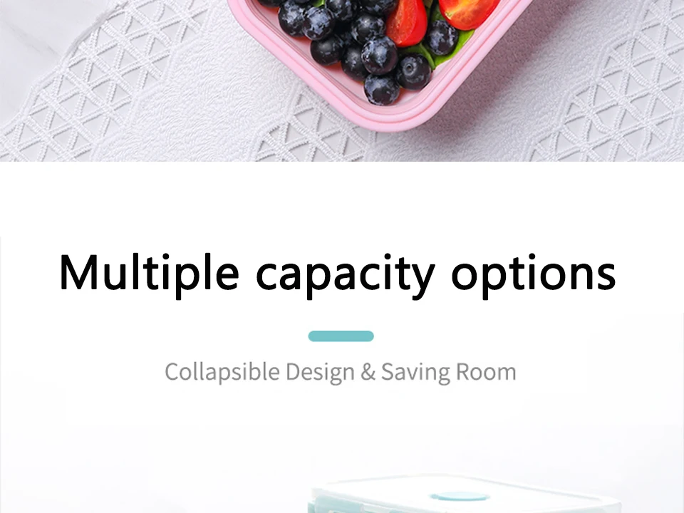 Силиконовый складной Ланч-бокс, контейнер для хранения еды, Bento BPA Free, Microwavable, портативный, для пикника, кемпинга, прямоугольная, открытая коробка