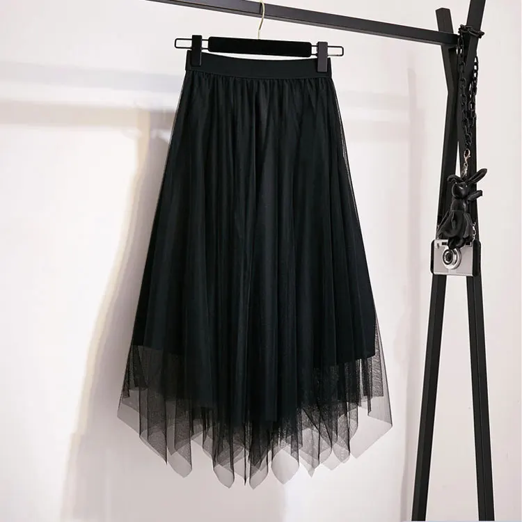 

2019 New Winter Color Matching Round Collar Stripe Sweater Sets Loose Knitting Pullovers Top Mesh Gauze Black Skirt Outfit