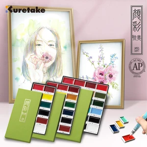 Портативный дорожный набор акварельных красок твердый пигмент 1218243648 цветов с кисточкой для акварели