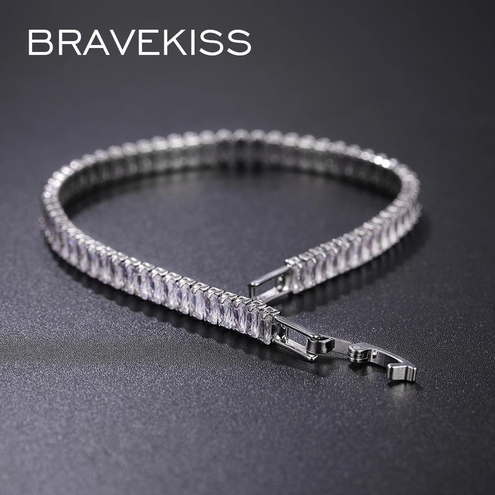 Женский и мужской браслет Bravekiss из меди циркония с прозрачными фианитами для