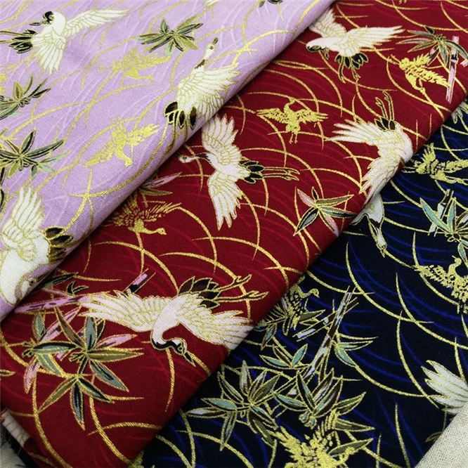 Японский БЛАГОРОДНЫЙ кран хлопок золотой порошок парча ткань дамасский жаккард