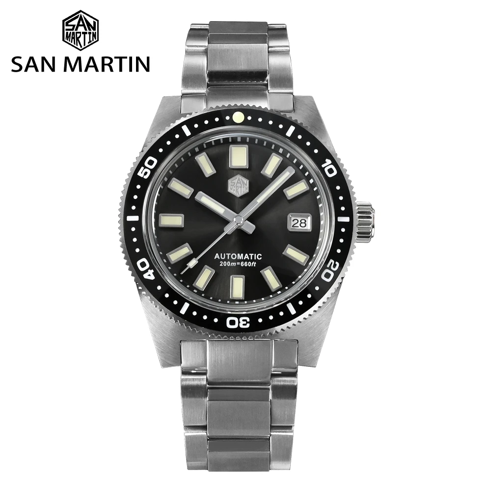 

San Martin 62mas V4 41mm Diver Mens Watch Sapphire Glass Applied Logo NH35 Automatic Mechanical Watches Bracelet Date 20Bar Lume