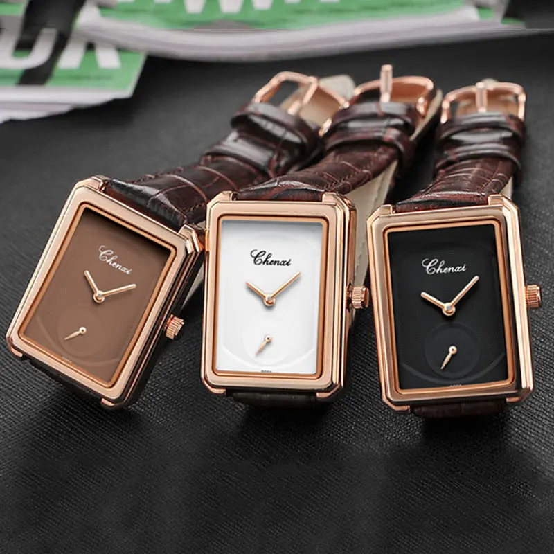 

New Luxury Spiral Men's Watches Brown Leather Band Stripes Dial Watch Square Case Male Wristwatch Women Clock Relogio Masculino