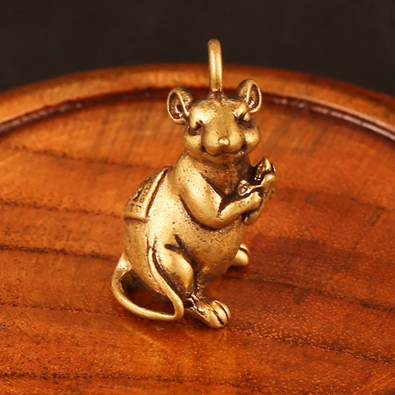 

30cm Mini Small Brass Rat Mouse Ornament Home Decoration Keychain Gift Pendant