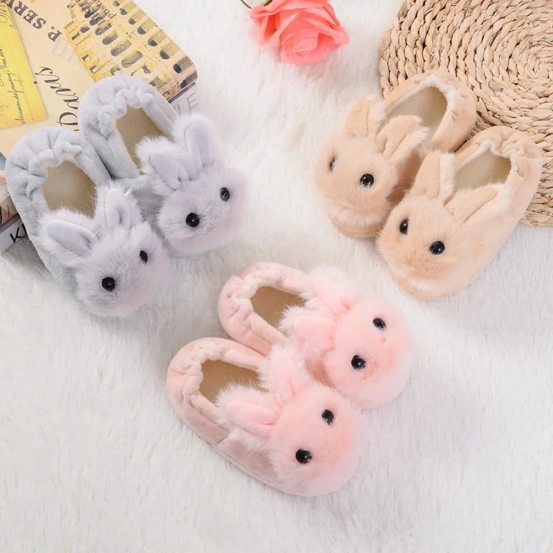 

Children's slippers New winter Warm cotton slippers children's warm and non-slip cartoon plush rabbit cotton slippers