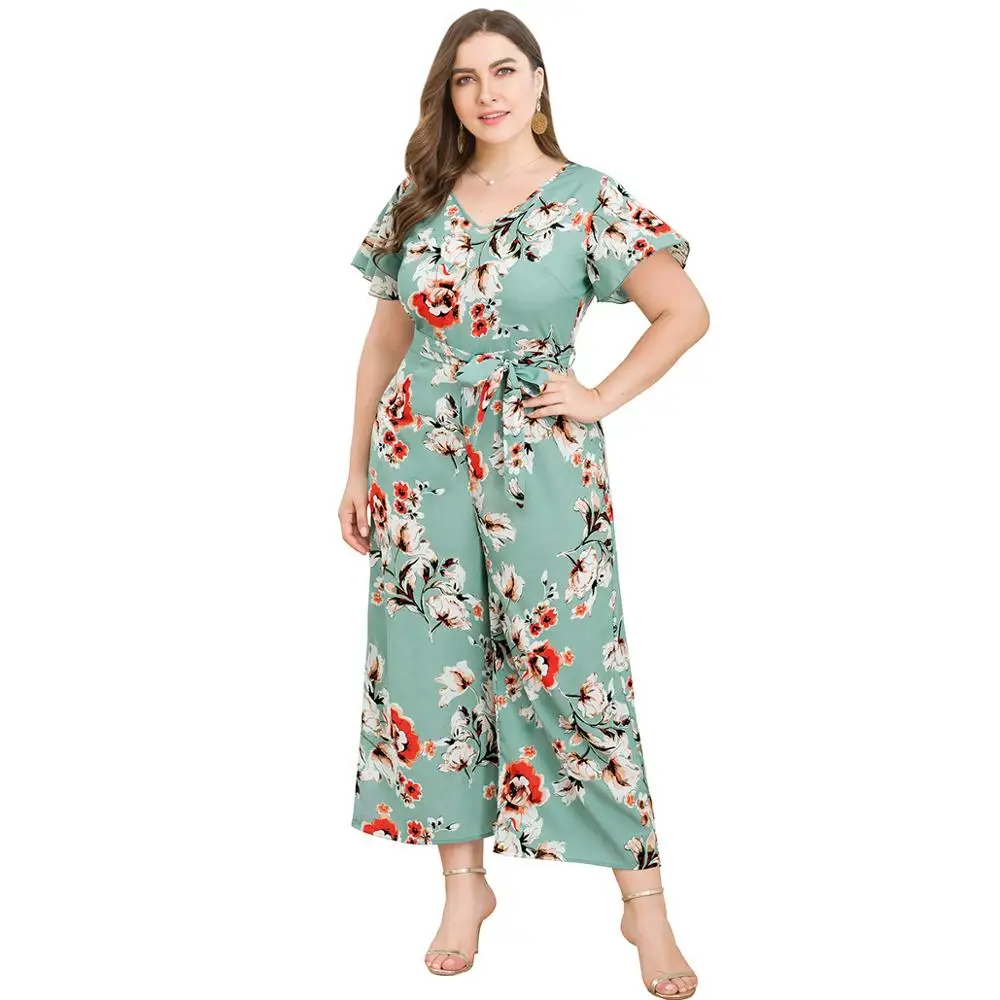Летние комбинезоны больших размеров 3XL 4XL с цветочным принтом женские свободные
