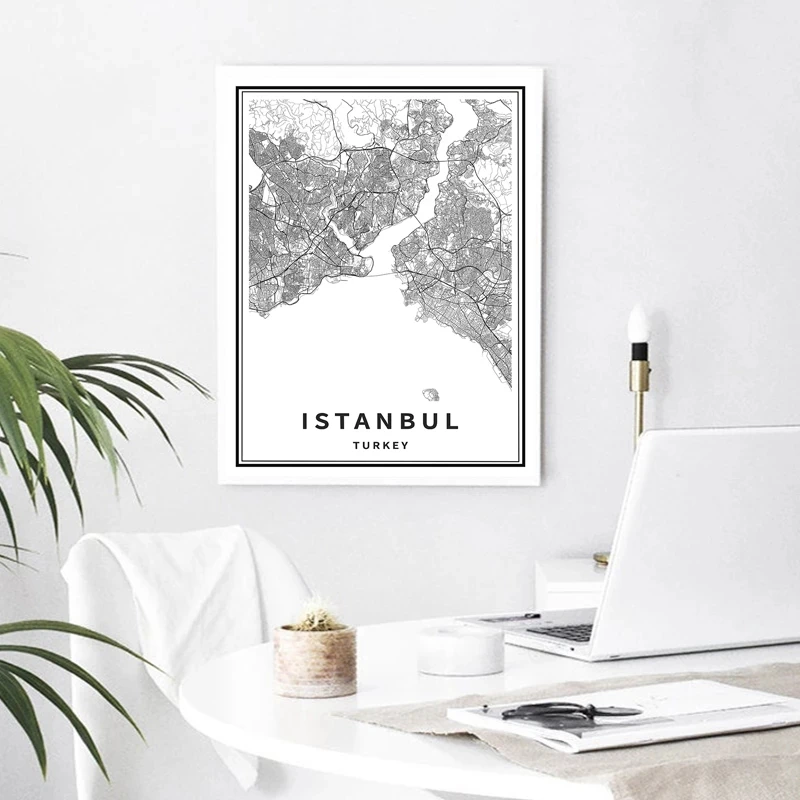 Черно-белый художественный постер на холсте с изображением города стамбум