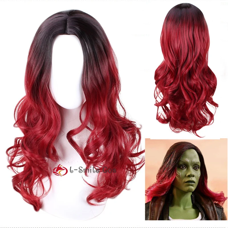 Парик Gamora для женщин и девушек длинные волнистые волосы Красного черного цветов