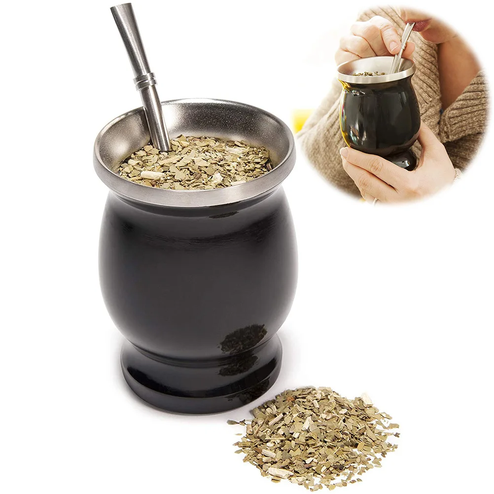 

Gourd Tea Cup 3Piece Set Yerba Mate Cup Stainless Steel 8oz Yerba Double-Wall Insulation Cup with Bombillas and Cleaning Brush