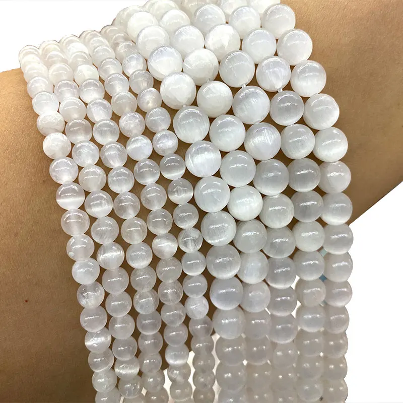 

Изящные белые бусины AAA кошачий глаз, яркий алабастер 100% дюйма, искусственные бусины, браслет, ожерелье 6/8/10 мм