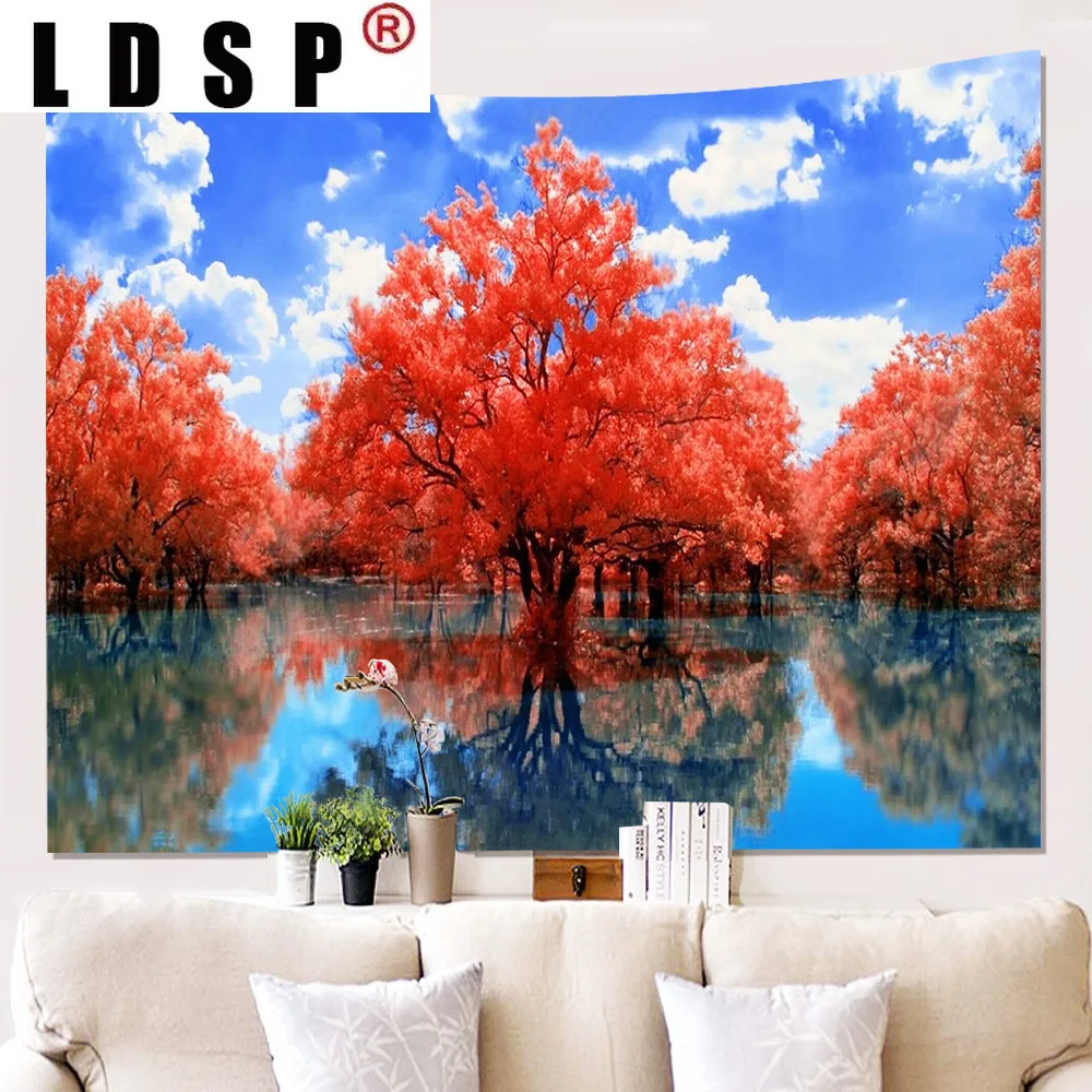 

LDSP Lake Forest Reflection Landscape Tapestry Wall Art Rugs Background Cloth Beach Mat Blanket Bedroom Living Home Decor