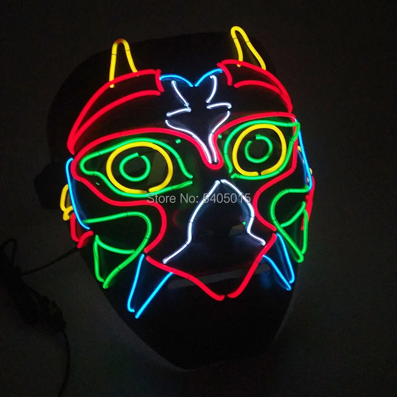 

Free shipping Glowing EL Wire Mask Glow Party Supplies Mixed Colors Party Mask with DC-3V EL Inverter For Wedding Decoration