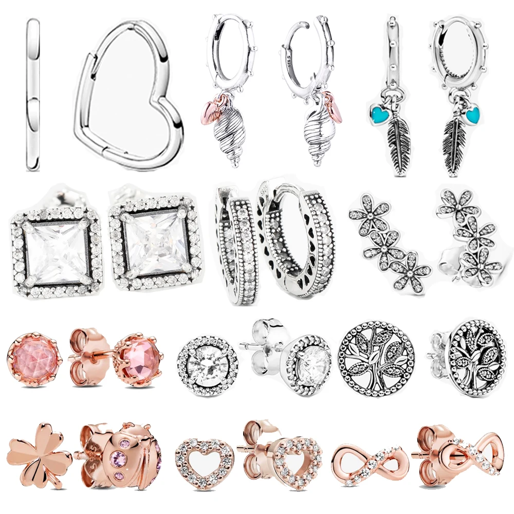 

925 Sterling Silver Ocean Heart Series & Conch Shell Dream Catcher Apply to Pandora Women's Earrings Charm Fit Pan Jewelry