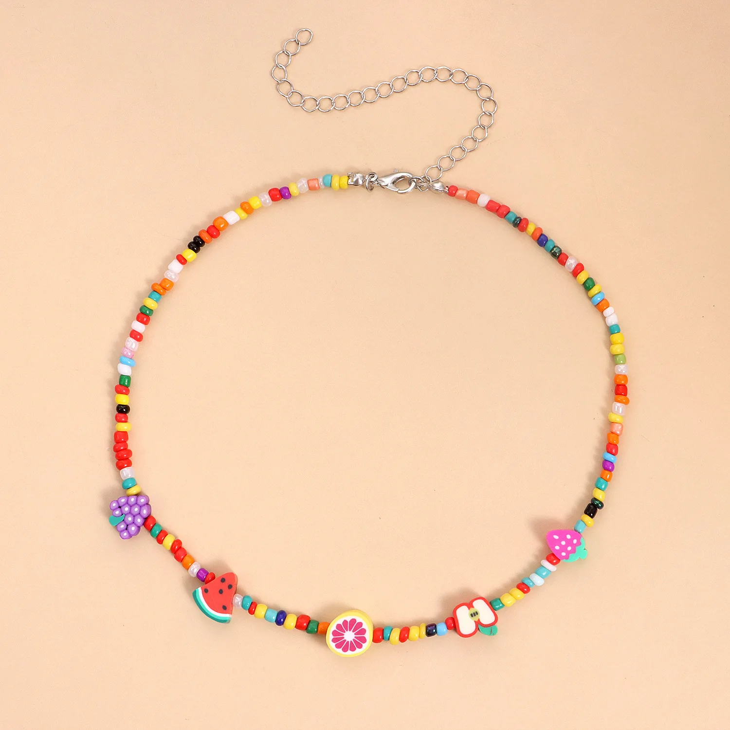 

2021 Ethnic Candy Color Random Resin Fruit Beads Necklace For Women Girls Bohemian Soft Clay Choker Collares Necklace Party Gift