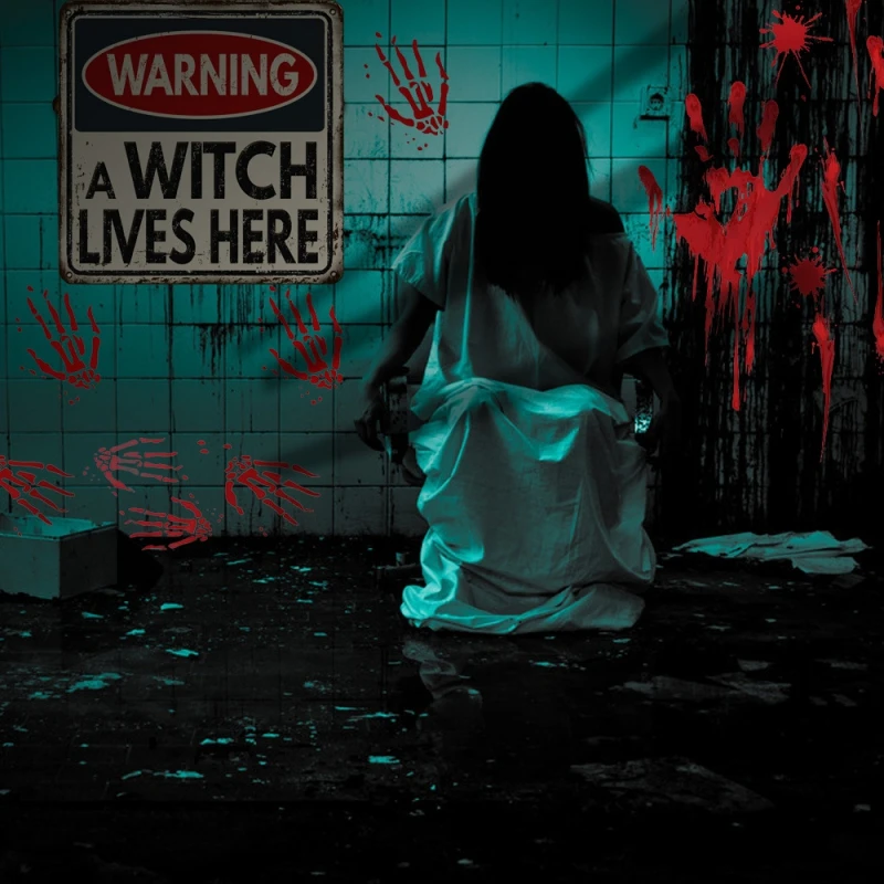 Хэллоуин ужас Предупреждение знаки прилипает к стене холодильник оконные и