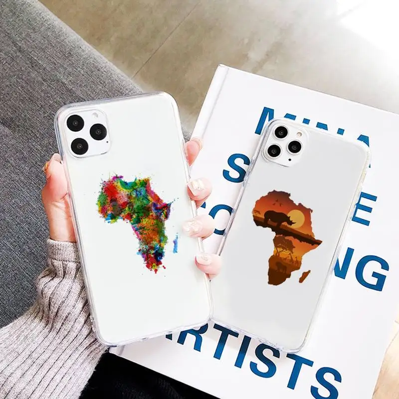 

Africa map graphics Phone Case Transparent soft For iphone 12 11 13 7 8 6 s plus x xs xr pro max mini