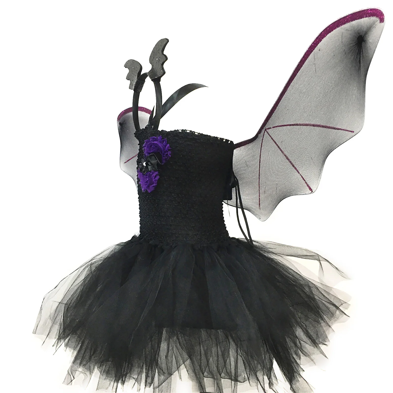 

Girls Halloween Bat Costumes Masquerade Carnival Party Kids Purple Vampire Dress Up Bat Wings Children Black Devil Cosplay Dress