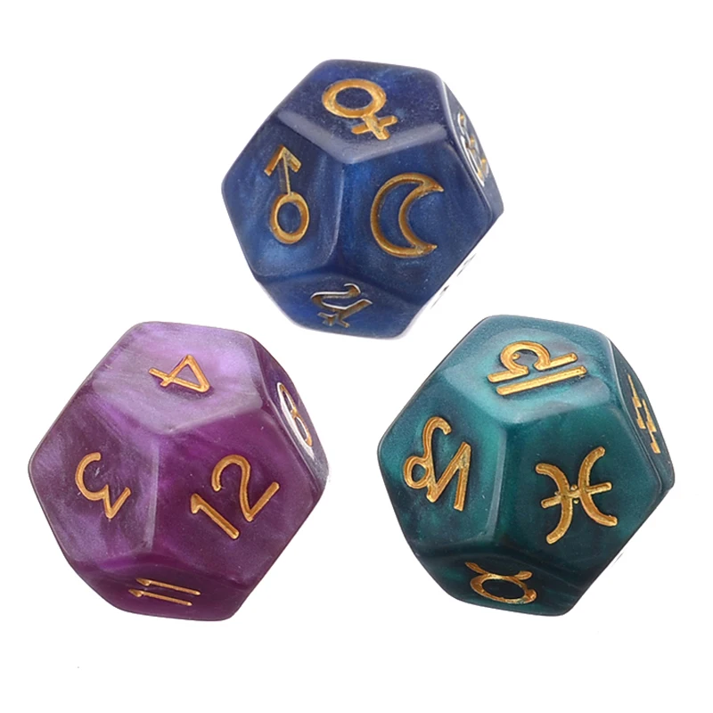 

3pcs 2.5*2.5cm Pearl 12-sided Astrology Zodiac Signs Dice For Constellation Divination Toys For Astrologers Magical Tools