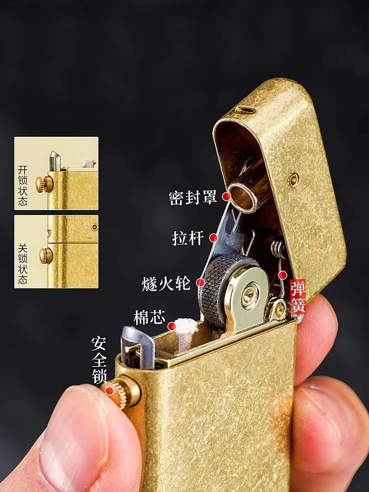 

Vintage Brass Gasoline Lighter Mechanical Automatic Ejection Oil Lighter Retro Steam Punk Fluid Lighter