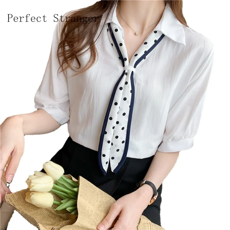 

2021 LeisureWomens Tops and Blouses Short Sleeve Shirts Women Polo Collar Chiffon Women's Blouse Vintage Top Female