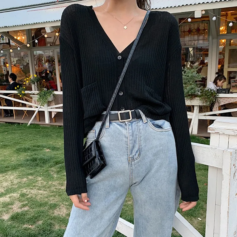 

2020 Women Autumn Knitted sweater Simple Solid Straight Bottom Clothing Sweater Sunscreen Fashion Cardigan for Female