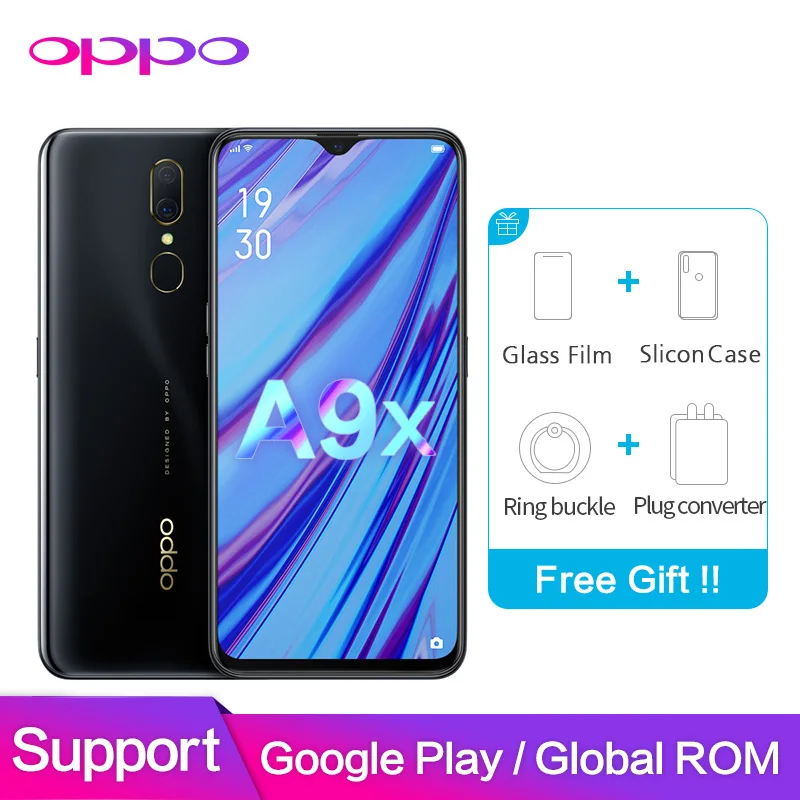 OPPO A9X глобальная ПЗУ 8 Гб 128 ГБ 256 Поддержка Google Play 2340x1080P Капля воды экран 2 sim карты