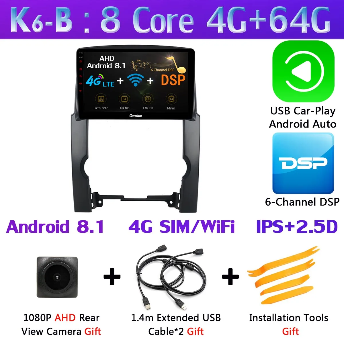 K6-B-CarPlay 360 ° камера 4G LTE Android 9,0 8Core 4G+ 64G SPDIF DSP CarPlay автомобильный мультимидийный Навигатор Радио для KIA Sorento 2009 2010 2011 2012 2013 - Цвет: K6-B-CarPlay