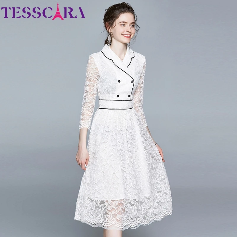 Женский элегантный белый блейзер TESSCARA кружевное платье праздничное офисное