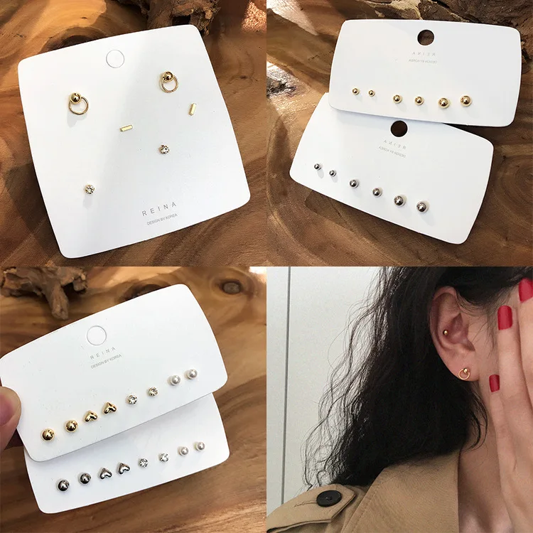 

S925 Silver Needle Korean Luxury Gold Silver Earring Set Small Crystal Pearl Heart Earrings for Women Fashion Jewelry Gift 2019