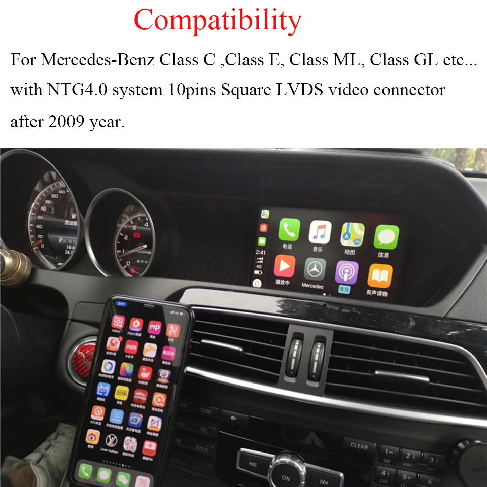 Беспроводной автомобильный видео интерфейс Apple CarPlay для Mercedes C63 NTG4.0 OEM Infortainment