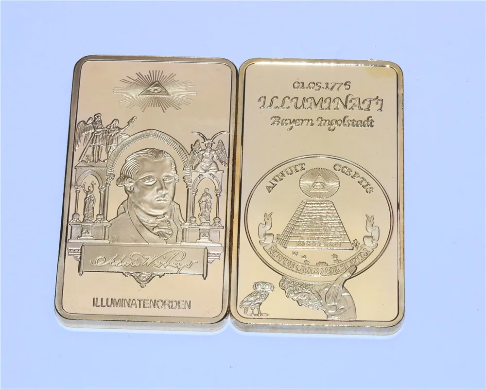 Редкая подсветка масонский френмасон бар 24k золотой плакированный слиток 30
