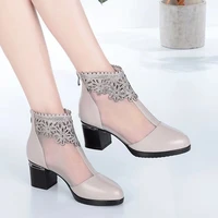 net boots womens thick heel breathable womens shoes in spring summer and autumn 2021 new large size high heel mesh sandals