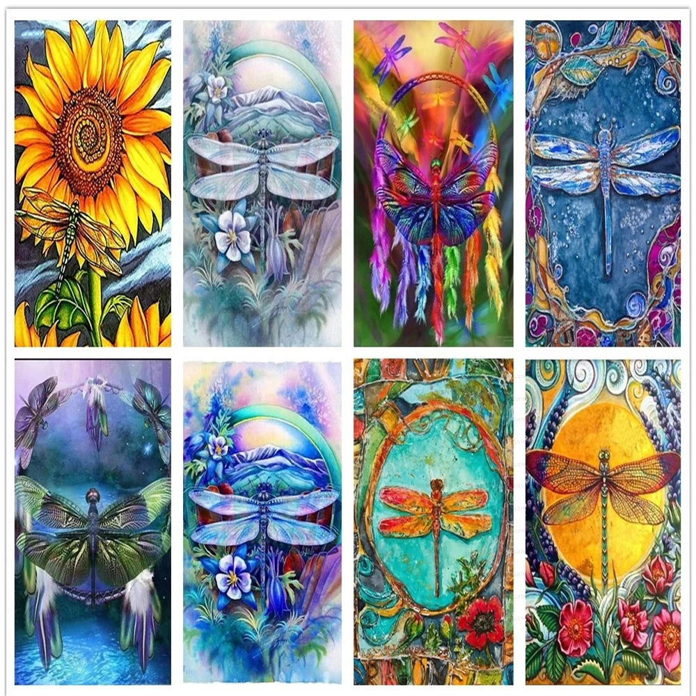 

Diamond Painting Diy 5D European Style Acrylic Flowers In Dragonfly and Sunflower Pattern Background Living Room Furniture Deco