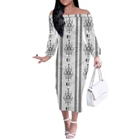 womens banquet clothing grace women dresses off shoulder long sleeve dress retro pattern printing large size tight long skirt