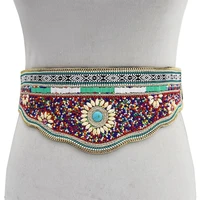 vintage elastic dress belt for women colorful beaded chain waistband ladies leather female brand waist punk belt afghan jewelry