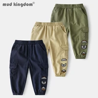 mudkingdom boys overalls cargo pants cartoons pockets elastic waist solid jogger trousers kids casual spring children clothing
