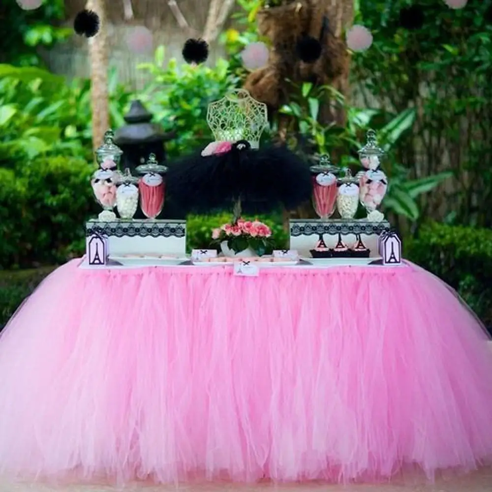 

49 Romantic wedding decoration Tulle Table Skirt DIY Tutu Tableware Skirts girl's favor home party table decor supplies