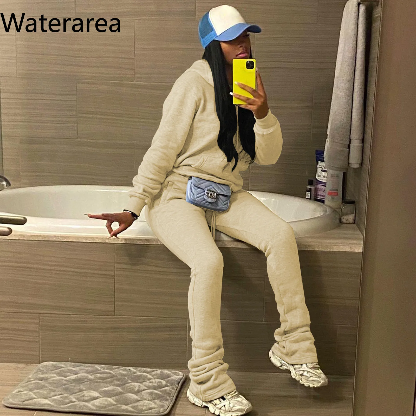 Однотонные женские комплекты Waterarea повседневный плюшевый свитер толстовка штаны