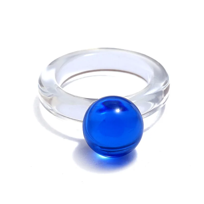 

Korea Cold Wind Fashion Simple and Versatile Colorful Transparent Resin Bead Ring Women's Geometric Jewelry Ring Wholesale