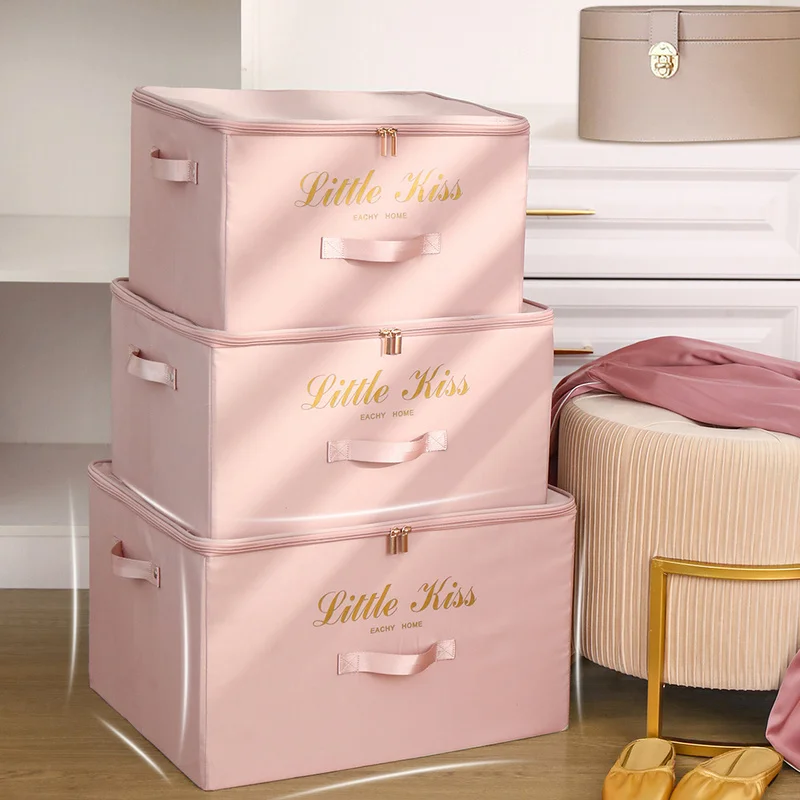 

Clothes Quilt Storage Box Organizer Household Large Wardrobe Foldable Satin Fabric Storage Box Home Large Item Organizer WF
