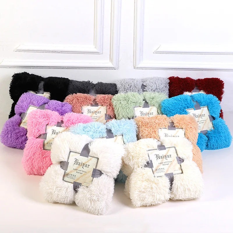 

Fashion Soft Shaggy Throw Blanket Plush Fuzzy Bed Cover Blankets New Gradient Color Fluffy Bedding Couch Sofa Decorative Blanket