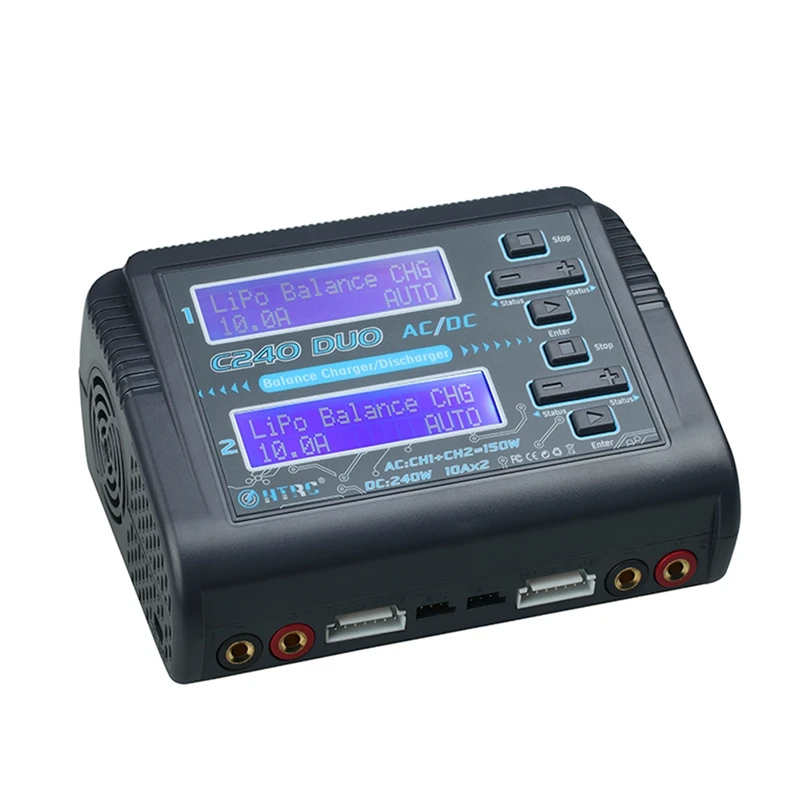 

Зарядное устройство HTRC C240 DUO Lipo, Двухканальное, переменный ток, 150 Вт, постоянный ток, 240 Вт, балансирующее зарядное устройство с контактным эк...