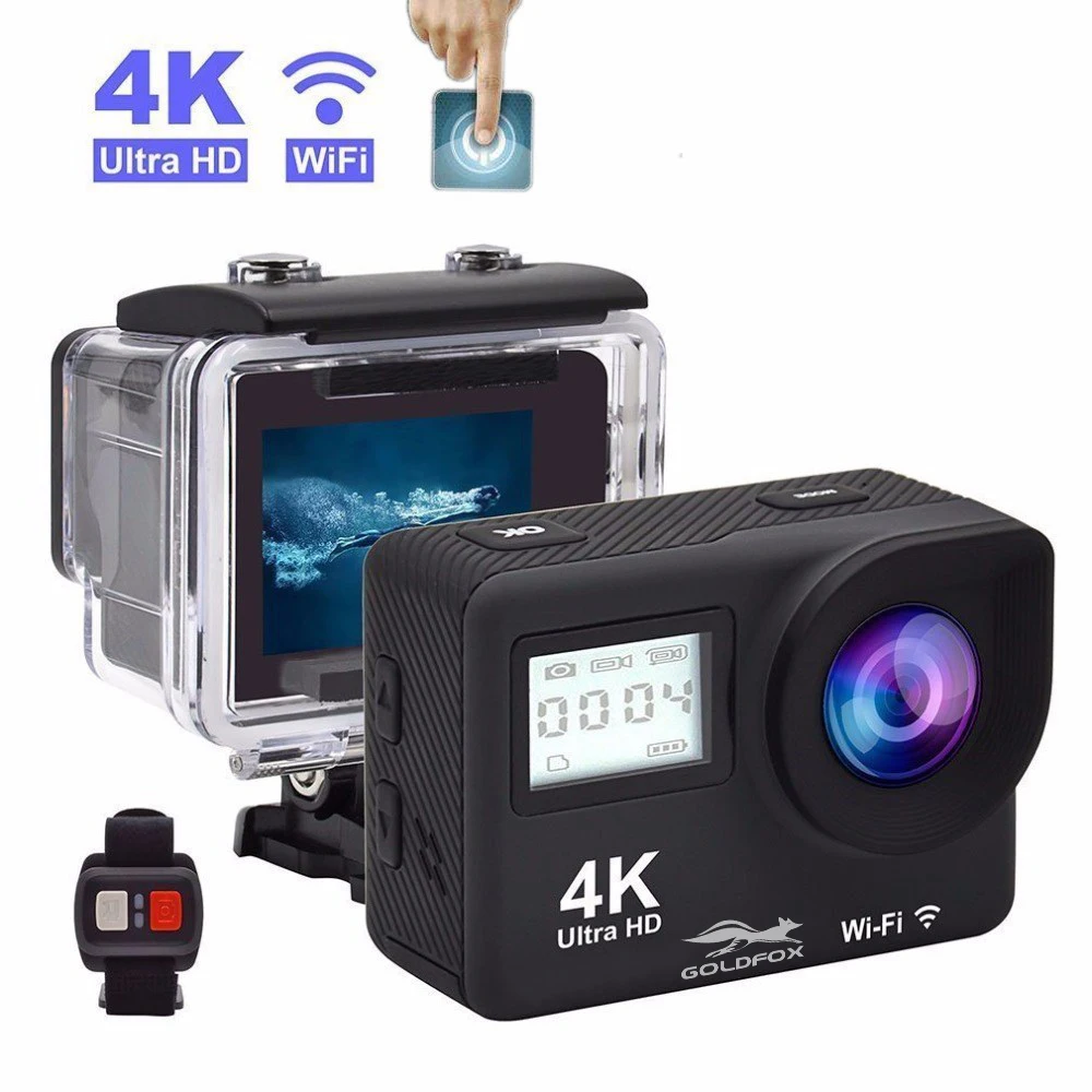 Экшн камера 4K с сенсорным экраном Wi Fi дистанционным управлением двойной экран