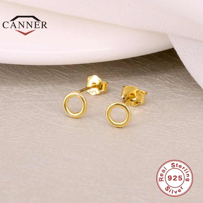 Женские серебряные серьги гвоздики CANNER маленькие круглые с 925 пробы корейские