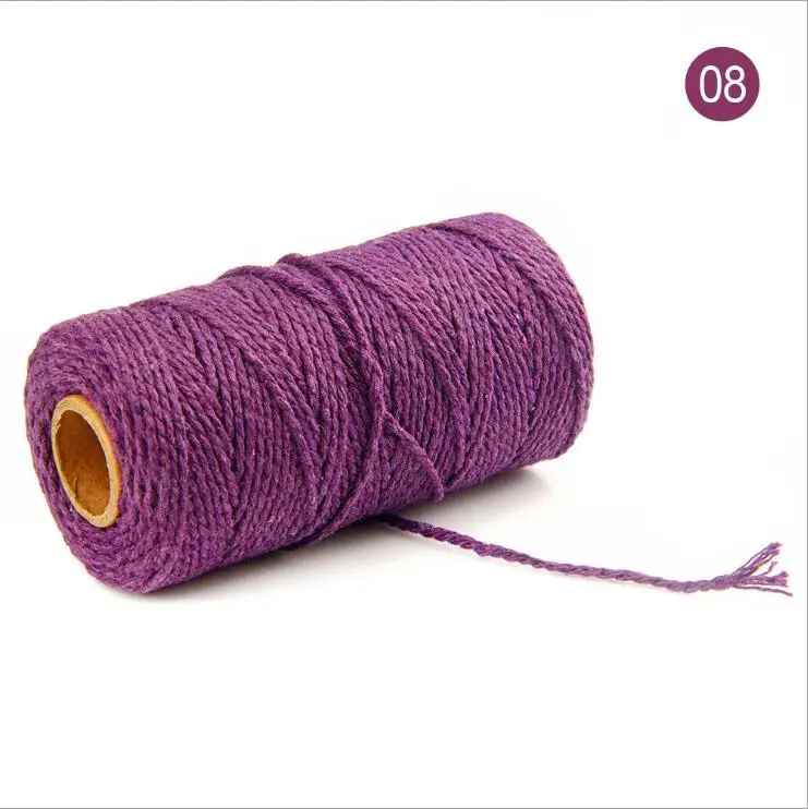 Purple Красочные хлопчатобумажные витые нитки для шитья, 100 м, макраме, ремесла, хлопчатобумажная льняная веревка, домашний текстиль, сделай сам, Свадебный декор - Цвет: Purple
