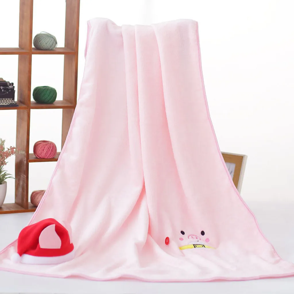 OUNEED 1 Pc Hat and Flannel Blanket Set Snowman Super Soft Christmas Cartoon Flannel Fluffy Blanket Bed Sofa Children Gift#45