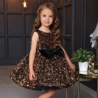 glitter gold sequin puffy flower girl dress knee length pageant christmas party dresses birthday gowns for girls