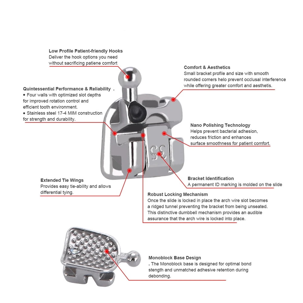 Зубные скобы AZDENT Ортодонтическая скоба Пассивный самолигирующий рот MBT 0 022