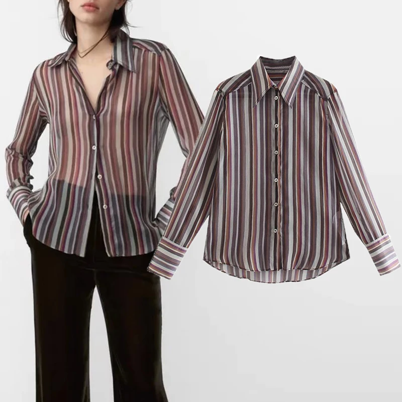 

New Shirts British Striped Shirt Top Fashion Retro Printed Women Shirt 2021 Casual Street Chic Slim Youth Autumn Women Shirt